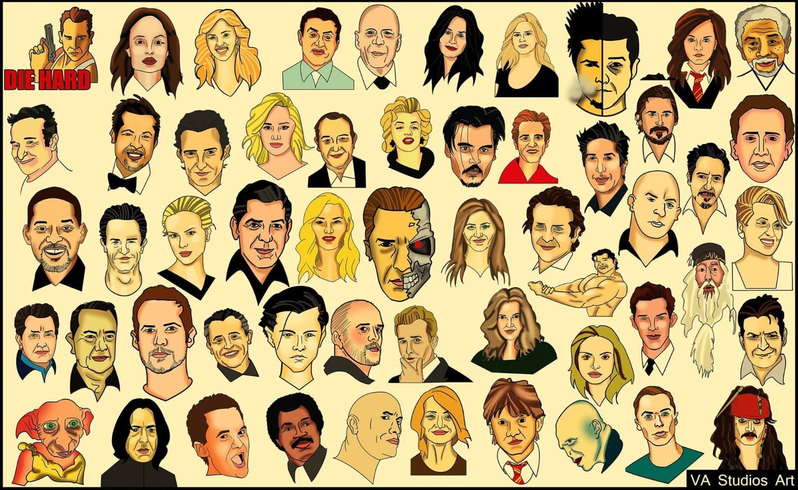 A sheet of caricature character studies