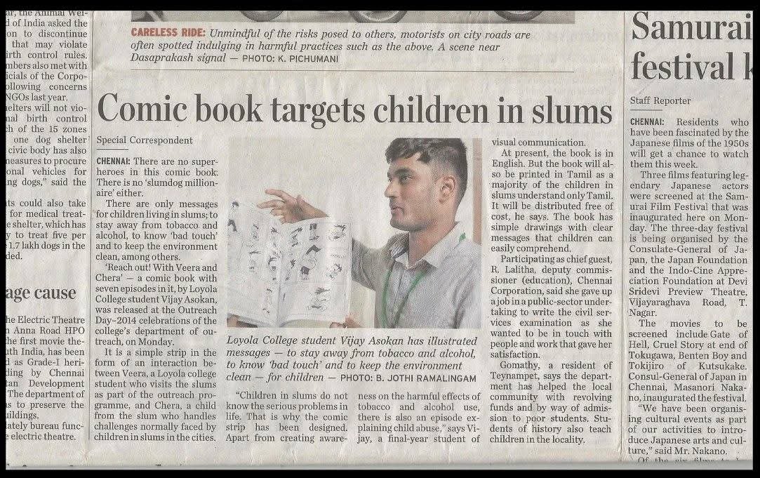 Newspaper feature on a comic book written for children in Chennai slums
